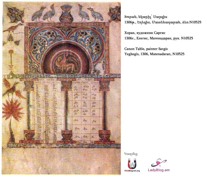 Խորան, նկարիչ՝ Սարգիս,1306թ., Եղեգիս, Մատենադարան, ձեռ.N10525  Хоран, художник Саргис, Canon Table, painter Sargis  Yeghegis